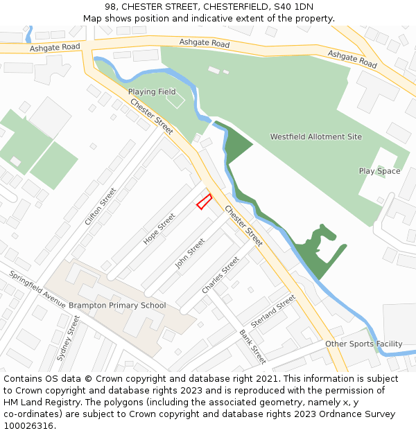 98, CHESTER STREET, CHESTERFIELD, S40 1DN: Location map and indicative extent of plot