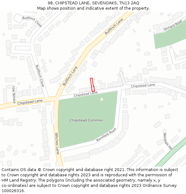 98, CHIPSTEAD LANE, SEVENOAKS, TN13 2AQ: Location map and indicative extent of plot