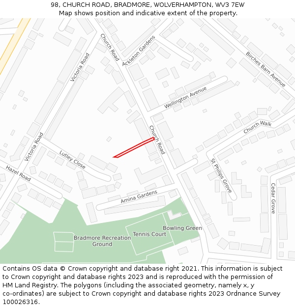 98, CHURCH ROAD, BRADMORE, WOLVERHAMPTON, WV3 7EW: Location map and indicative extent of plot