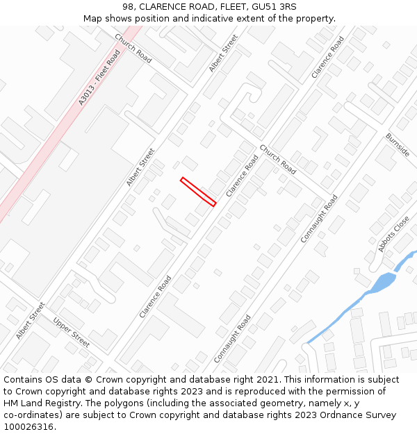 98, CLARENCE ROAD, FLEET, GU51 3RS: Location map and indicative extent of plot