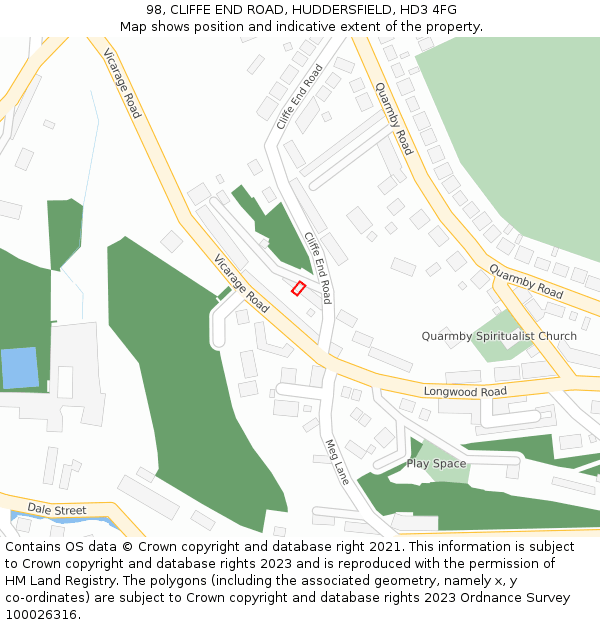 98, CLIFFE END ROAD, HUDDERSFIELD, HD3 4FG: Location map and indicative extent of plot