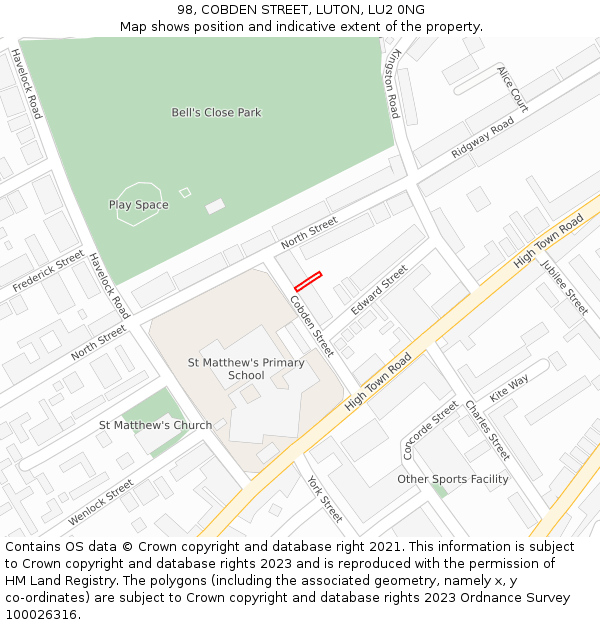 98, COBDEN STREET, LUTON, LU2 0NG: Location map and indicative extent of plot