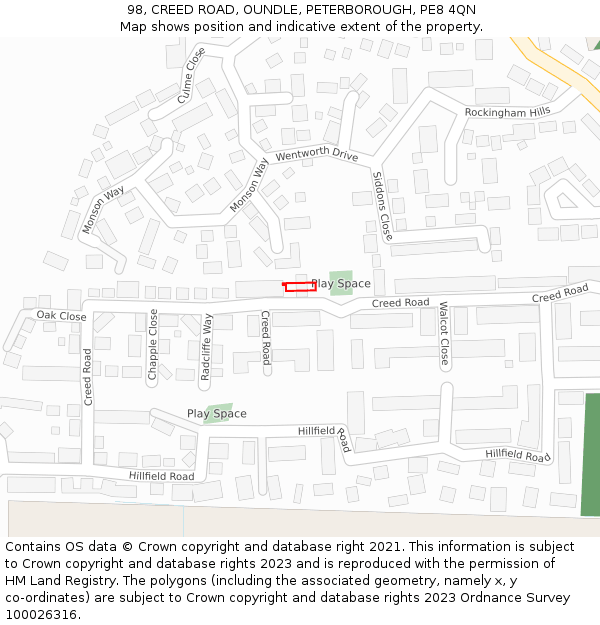 98, CREED ROAD, OUNDLE, PETERBOROUGH, PE8 4QN: Location map and indicative extent of plot