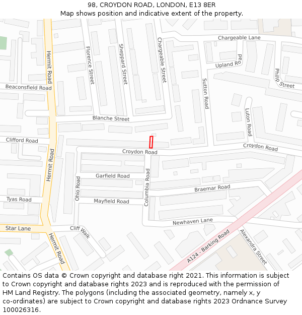 98, CROYDON ROAD, LONDON, E13 8ER: Location map and indicative extent of plot