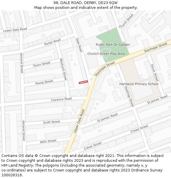 98, DALE ROAD, DERBY, DE23 6QW: Location map and indicative extent of plot