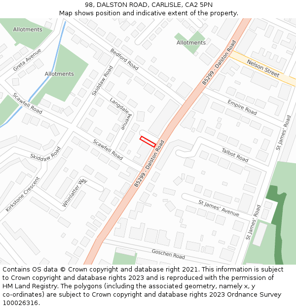 98, DALSTON ROAD, CARLISLE, CA2 5PN: Location map and indicative extent of plot
