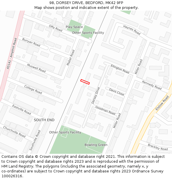 98, DORSEY DRIVE, BEDFORD, MK42 9FP: Location map and indicative extent of plot