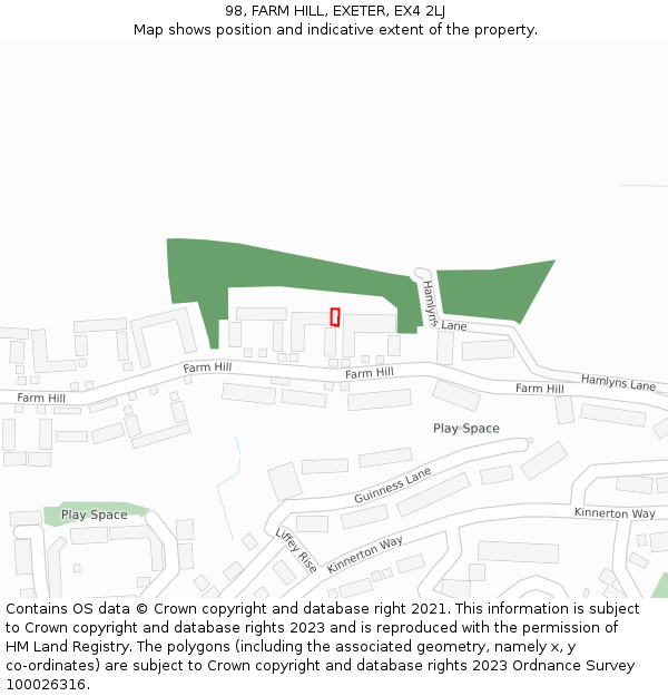 98, FARM HILL, EXETER, EX4 2LJ: Location map and indicative extent of plot