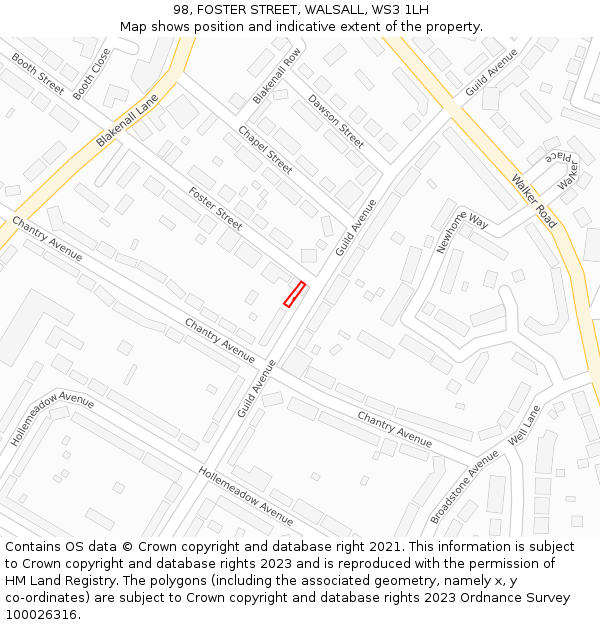 98, FOSTER STREET, WALSALL, WS3 1LH: Location map and indicative extent of plot