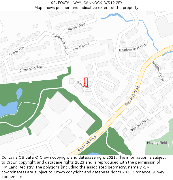 98, FOXTAIL WAY, CANNOCK, WS12 2FY: Location map and indicative extent of plot