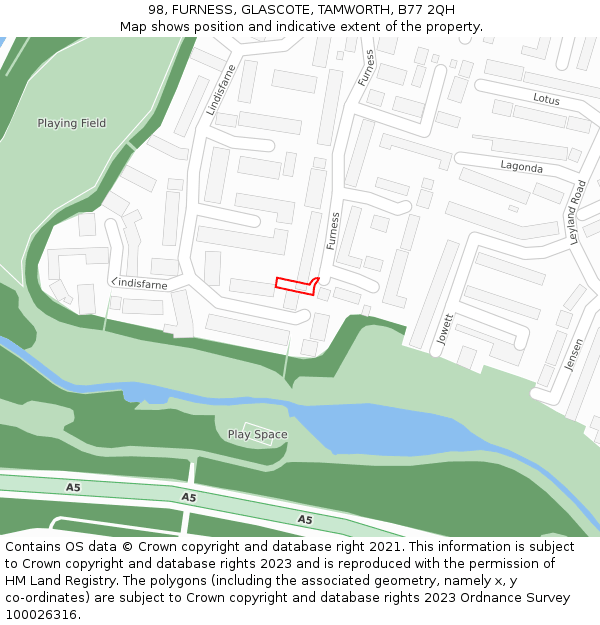 98, FURNESS, GLASCOTE, TAMWORTH, B77 2QH: Location map and indicative extent of plot