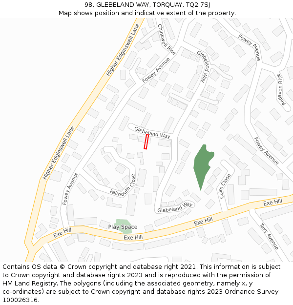 98, GLEBELAND WAY, TORQUAY, TQ2 7SJ: Location map and indicative extent of plot