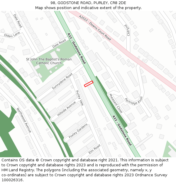 98, GODSTONE ROAD, PURLEY, CR8 2DE: Location map and indicative extent of plot