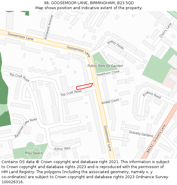 98, GOOSEMOOR LANE, BIRMINGHAM, B23 5QD: Location map and indicative extent of plot
