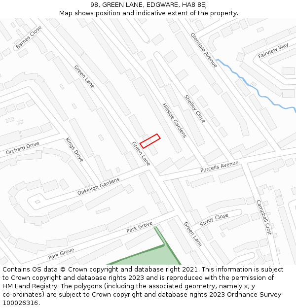 98, GREEN LANE, EDGWARE, HA8 8EJ: Location map and indicative extent of plot