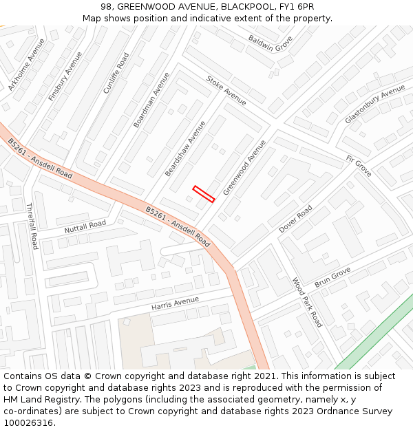 98, GREENWOOD AVENUE, BLACKPOOL, FY1 6PR: Location map and indicative extent of plot