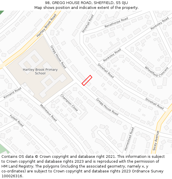 98, GREGG HOUSE ROAD, SHEFFIELD, S5 0JU: Location map and indicative extent of plot
