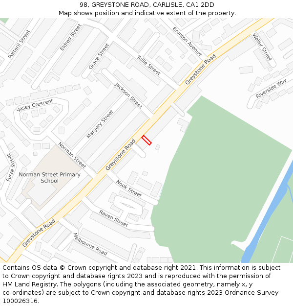 98, GREYSTONE ROAD, CARLISLE, CA1 2DD: Location map and indicative extent of plot