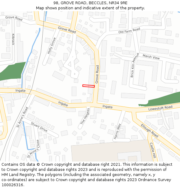 98, GROVE ROAD, BECCLES, NR34 9RE: Location map and indicative extent of plot