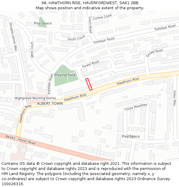 98, HAWTHORN RISE, HAVERFORDWEST, SA61 2BB: Location map and indicative extent of plot