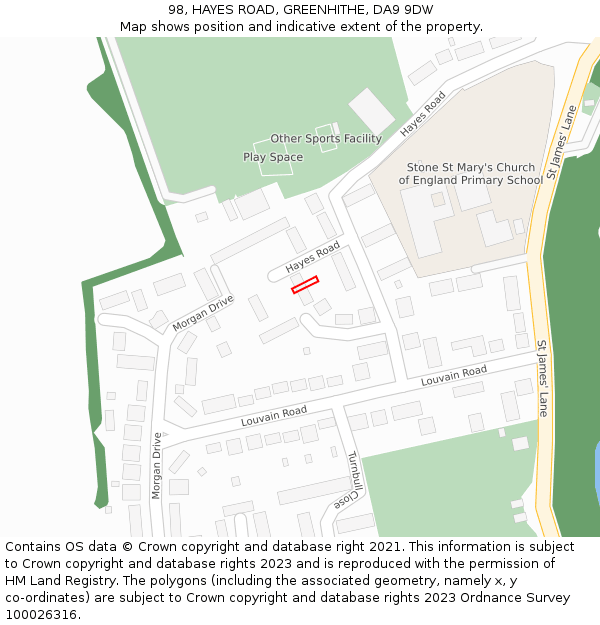 98, HAYES ROAD, GREENHITHE, DA9 9DW: Location map and indicative extent of plot