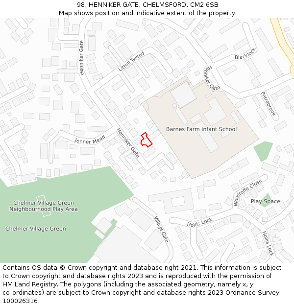 98, HENNIKER GATE, CHELMSFORD, CM2 6SB: Location map and indicative extent of plot