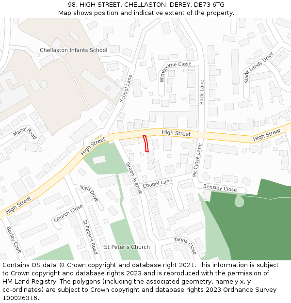 98, HIGH STREET, CHELLASTON, DERBY, DE73 6TG: Location map and indicative extent of plot
