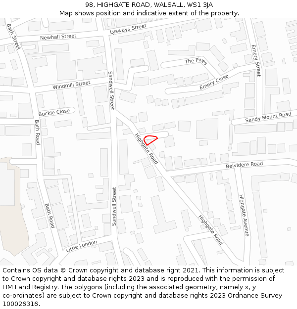 98, HIGHGATE ROAD, WALSALL, WS1 3JA: Location map and indicative extent of plot