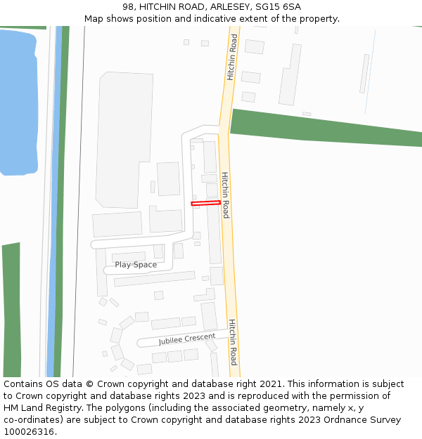98, HITCHIN ROAD, ARLESEY, SG15 6SA: Location map and indicative extent of plot