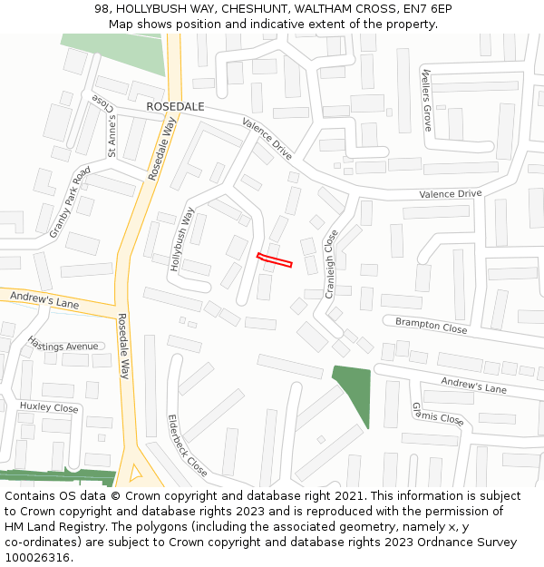 98, HOLLYBUSH WAY, CHESHUNT, WALTHAM CROSS, EN7 6EP: Location map and indicative extent of plot