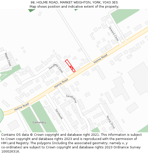 98, HOLME ROAD, MARKET WEIGHTON, YORK, YO43 3ES: Location map and indicative extent of plot