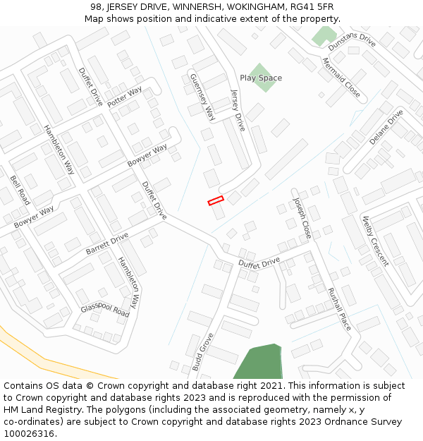 98, JERSEY DRIVE, WINNERSH, WOKINGHAM, RG41 5FR: Location map and indicative extent of plot