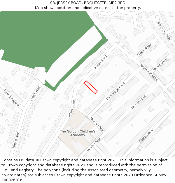 98, JERSEY ROAD, ROCHESTER, ME2 3PD: Location map and indicative extent of plot