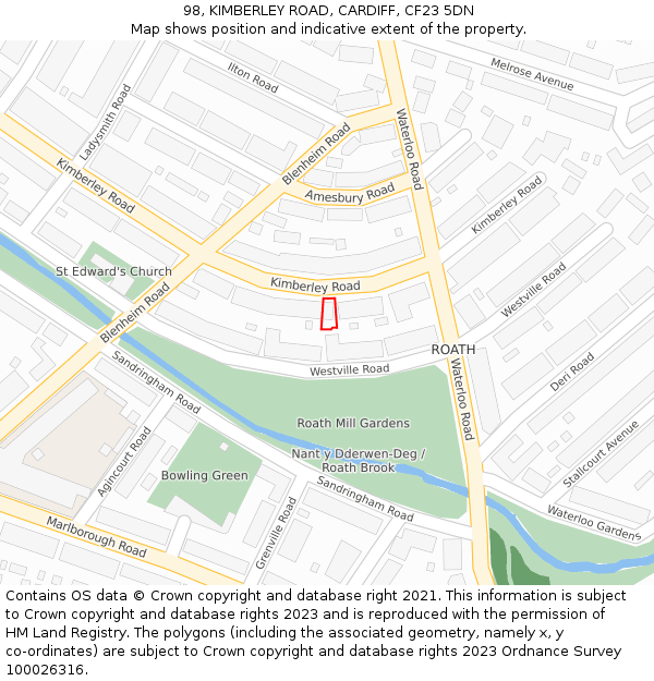98, KIMBERLEY ROAD, CARDIFF, CF23 5DN: Location map and indicative extent of plot