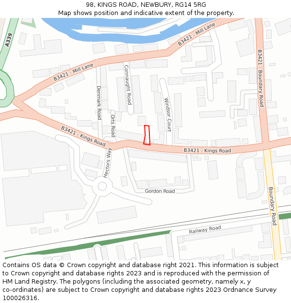 98, KINGS ROAD, NEWBURY, RG14 5RG: Location map and indicative extent of plot