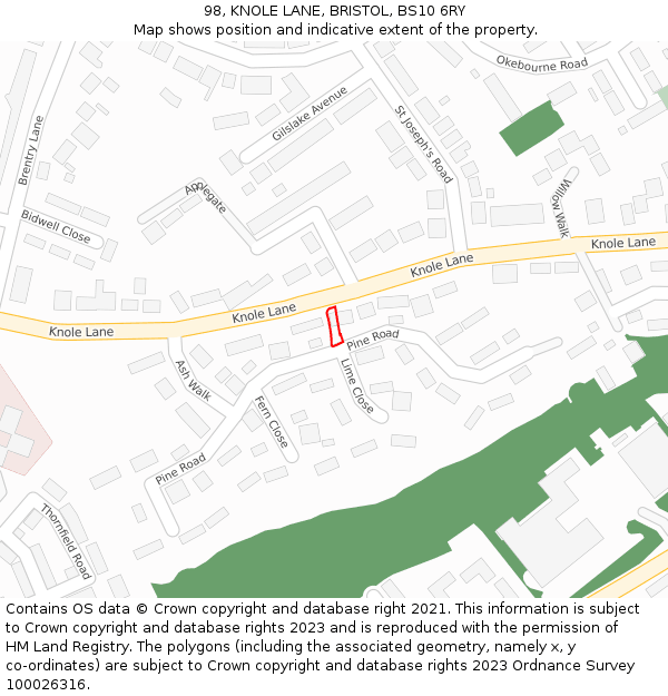 98, KNOLE LANE, BRISTOL, BS10 6RY: Location map and indicative extent of plot
