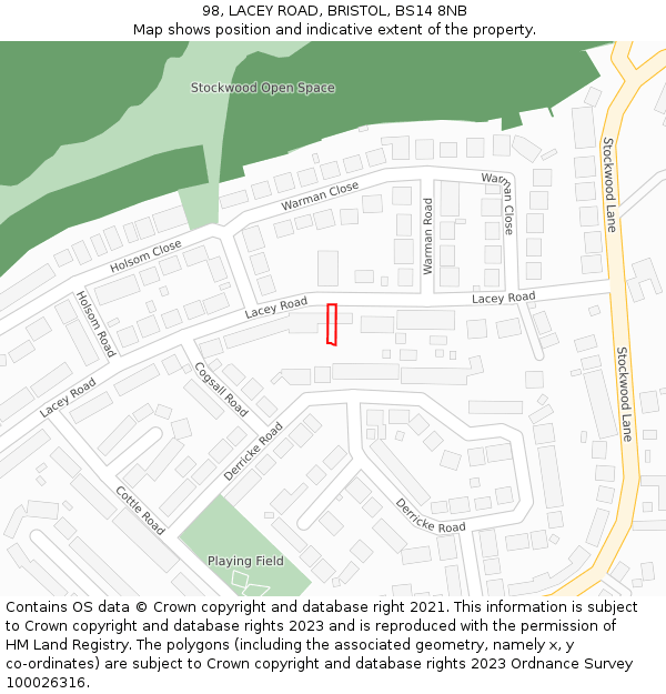 98, LACEY ROAD, BRISTOL, BS14 8NB: Location map and indicative extent of plot