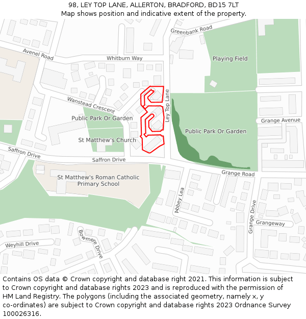 98, LEY TOP LANE, ALLERTON, BRADFORD, BD15 7LT: Location map and indicative extent of plot