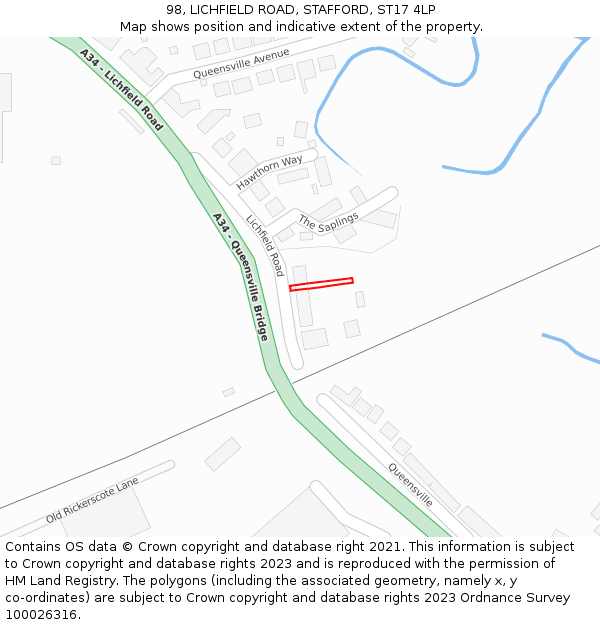 98, LICHFIELD ROAD, STAFFORD, ST17 4LP: Location map and indicative extent of plot