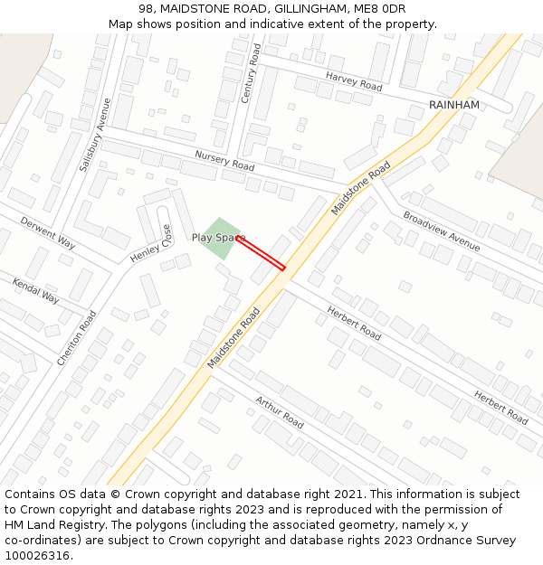 98, MAIDSTONE ROAD, GILLINGHAM, ME8 0DR: Location map and indicative extent of plot