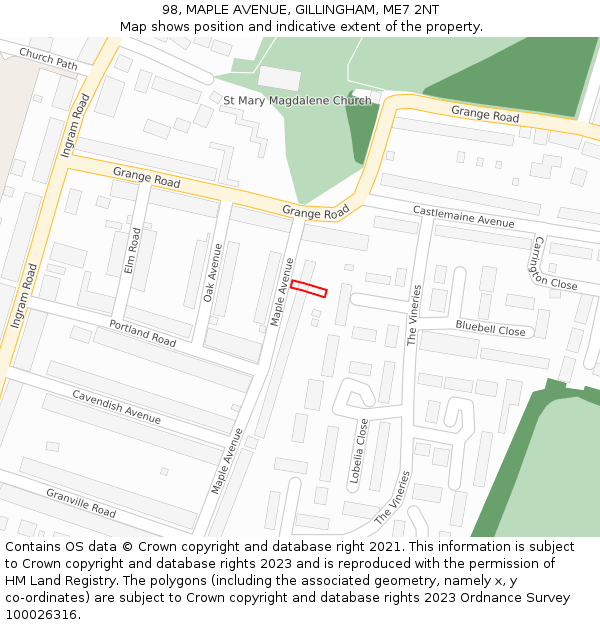 98, MAPLE AVENUE, GILLINGHAM, ME7 2NT: Location map and indicative extent of plot