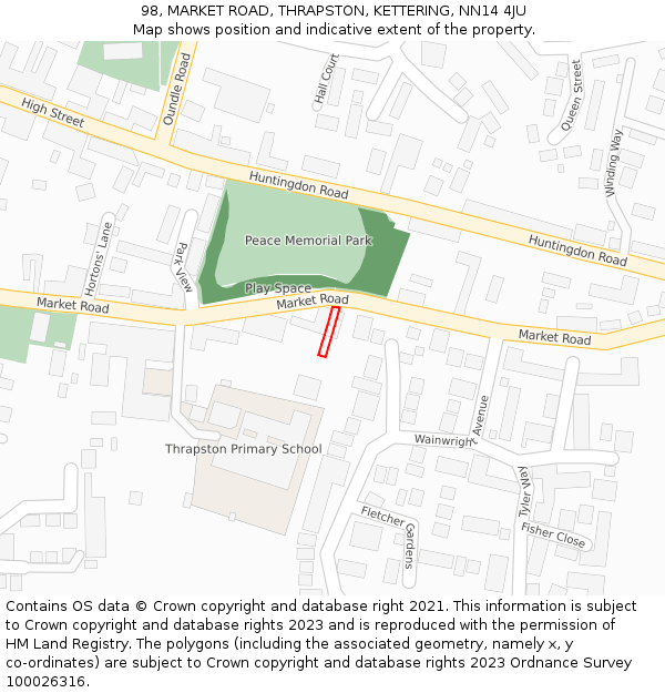 98, MARKET ROAD, THRAPSTON, KETTERING, NN14 4JU: Location map and indicative extent of plot