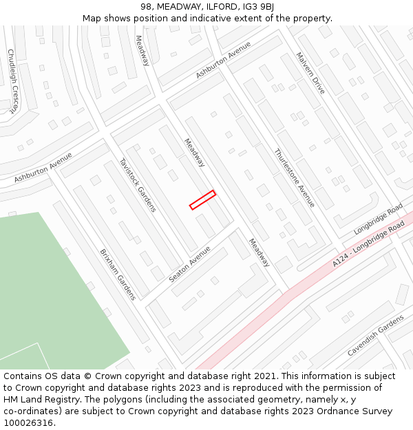 98, MEADWAY, ILFORD, IG3 9BJ: Location map and indicative extent of plot