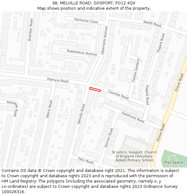 98, MELVILLE ROAD, GOSPORT, PO12 4QX: Location map and indicative extent of plot