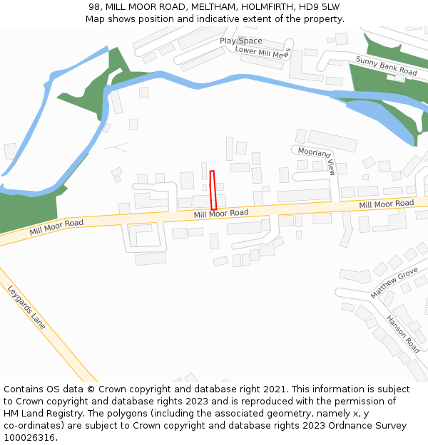 98, MILL MOOR ROAD, MELTHAM, HOLMFIRTH, HD9 5LW: Location map and indicative extent of plot