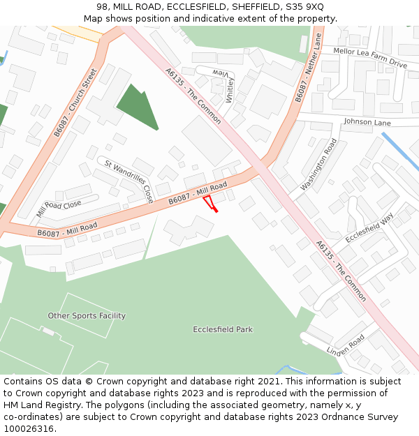 98, MILL ROAD, ECCLESFIELD, SHEFFIELD, S35 9XQ: Location map and indicative extent of plot