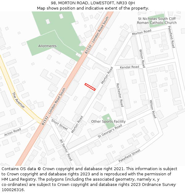 98, MORTON ROAD, LOWESTOFT, NR33 0JH: Location map and indicative extent of plot