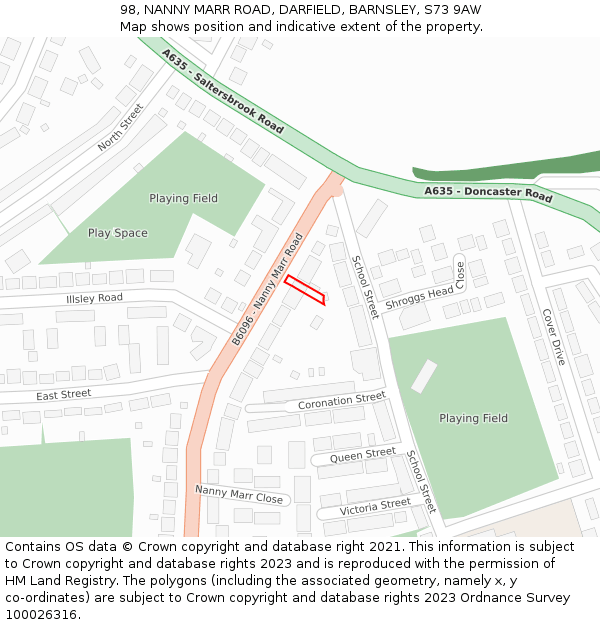 98, NANNY MARR ROAD, DARFIELD, BARNSLEY, S73 9AW: Location map and indicative extent of plot