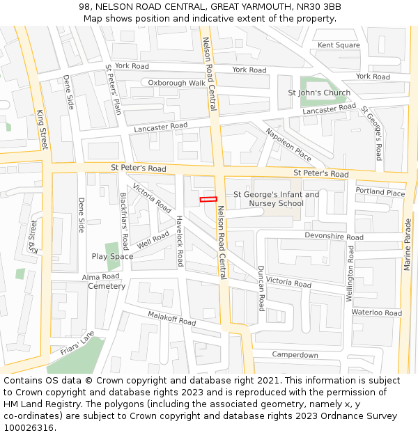 98, NELSON ROAD CENTRAL, GREAT YARMOUTH, NR30 3BB: Location map and indicative extent of plot