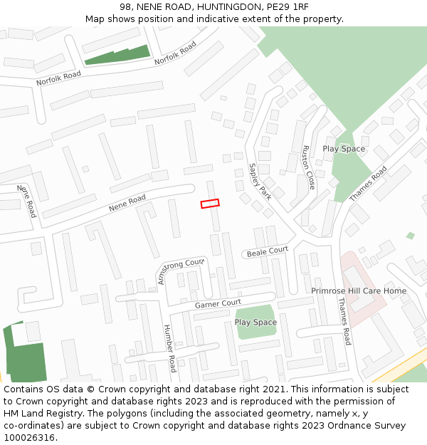 98, NENE ROAD, HUNTINGDON, PE29 1RF: Location map and indicative extent of plot